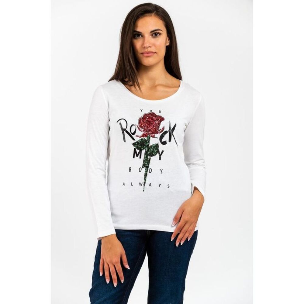 Gas White Cotton Long Sleeve Women's T-Shirt
